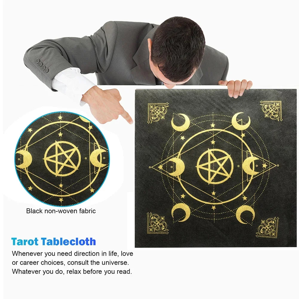 Tarot Card Tablecloth Pentagram Divination Altar Cloth Board Game Fortune Astrology Card Pad Foldable 49x49cm for Solitaire