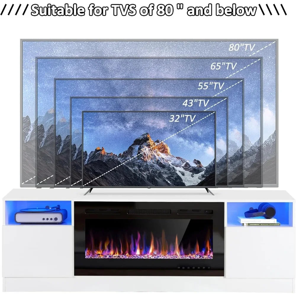 70" Fireplace TV Stand for TVs Up to 80" with 36" Electric Fireplace, TV Console for The Living Room