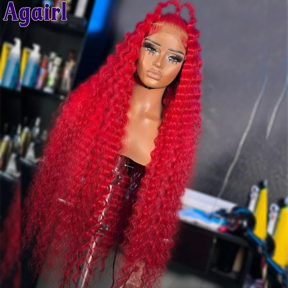 Red Color 13X6 Deep Wave Lace Frontal Wig Ready Go 13X4 Curly Lace Front Human Hair Wigs Pre Plucked 5X5 Closure Wigs For Women