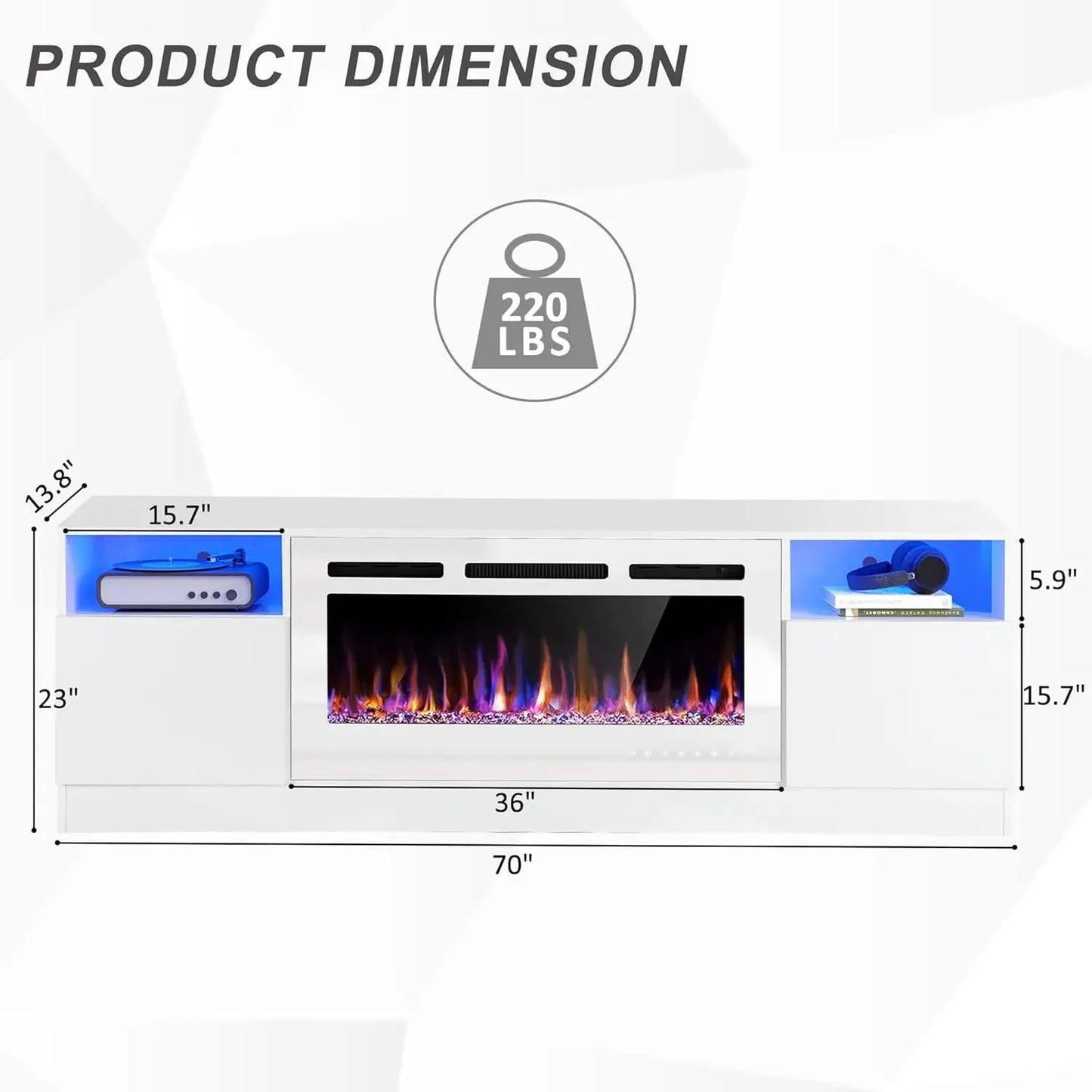 70" Fireplace TV Stand for TVs Up to 80" with 36" Electric Fireplace, TV Console for The Living Room