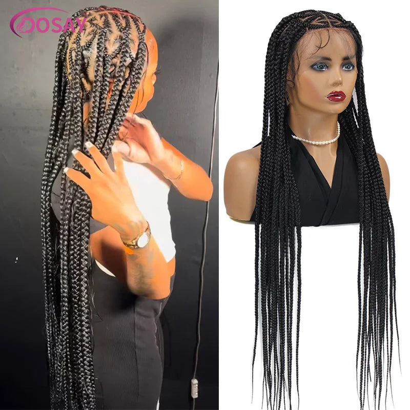 On Sale Heart Box Braids Lace Wig 36 Inches Synthetic Lace Braided Wigs Cornrow Braids Lace Front Wigs For Black Women Clearance