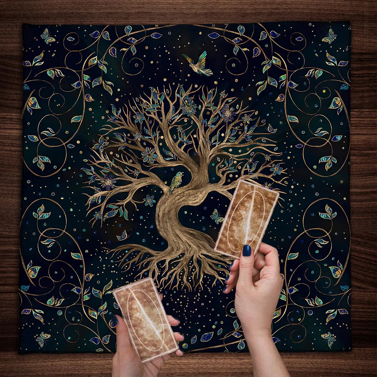 Tree Of Life Tarot Card Tablecloth Moon Phase Plants Table Cloth For Tarot Witch Wicca Altar Cloth Divination Cloth Card Pad