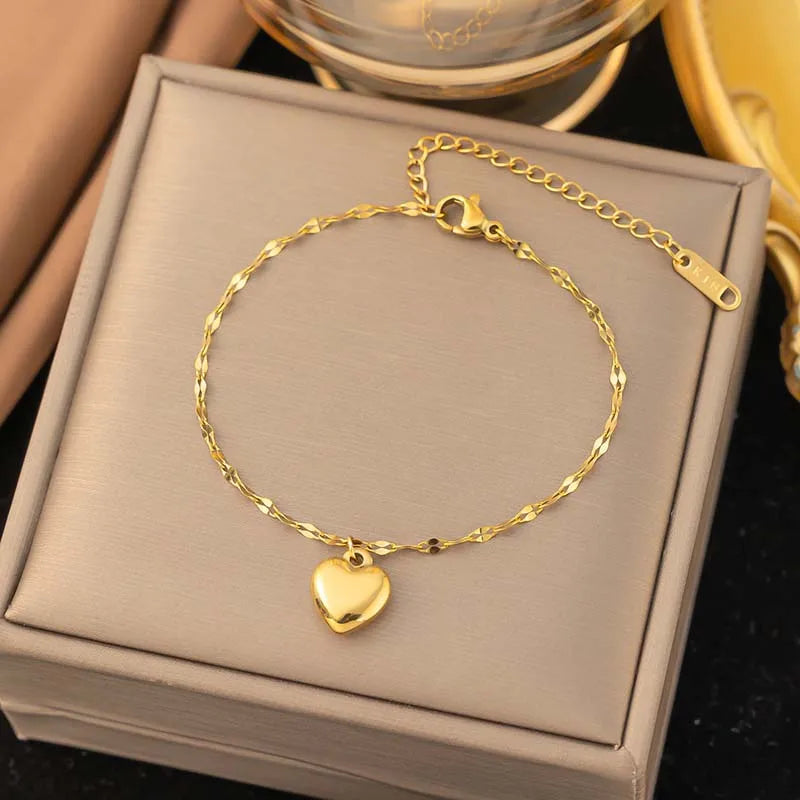 Stainless Steel Love Heart Pendant Necklace Earrings Set For Women 2025 New Trendy Gold Color Lip Chain Necklace Jewelry Gift