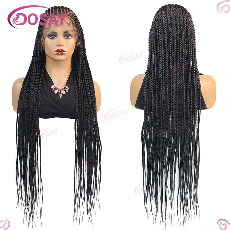 36" Cornrow Braids Hair Wig Synthetic Braided Wigs For Women Full Lace Cornrow Braid Wig Braid African Knotless Box Braided Wigs