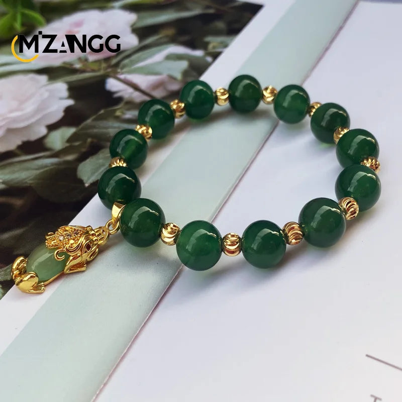 Natural Green Jade PiXiu Bracelet A-level Agate Men's and Women's Fashion Exquisite Jewelry Lucky Charms