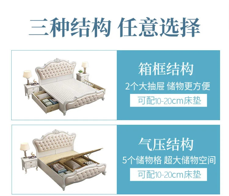 European Luxury Double Bed Modern Whitr King Aesthetic Frame Double Bed High End Sleeping Lit Deux Place Furniture For Bedroom