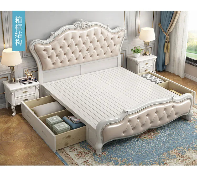 European Luxury Double Bed Modern Whitr King Aesthetic Frame Double Bed High End Sleeping Lit Deux Place Furniture For Bedroom