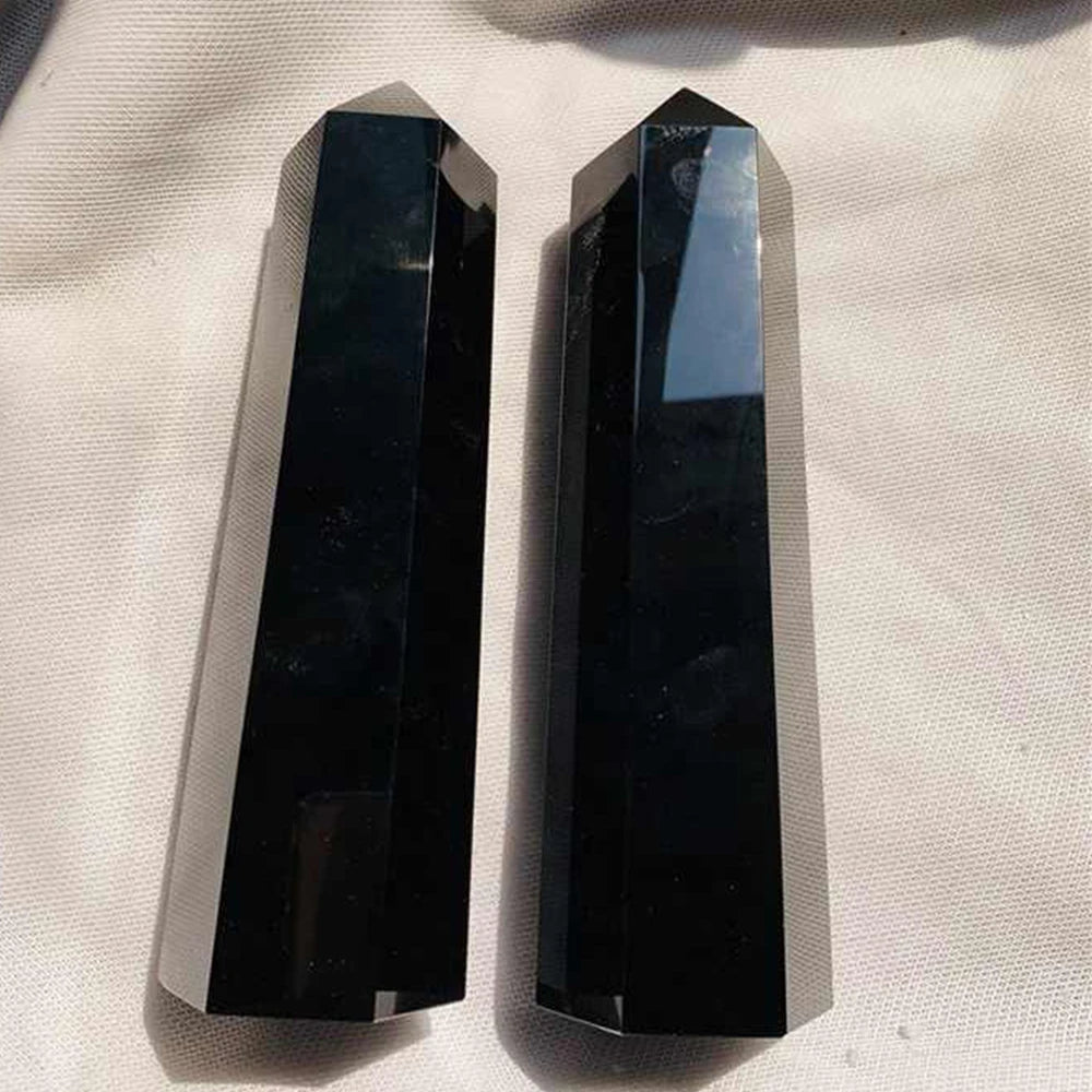 Natural Obsidian Hexagonal Prism Spiritual Healing Black Meditation Hexagonal Obelisk Wand Potion Furniture Desktop Gift