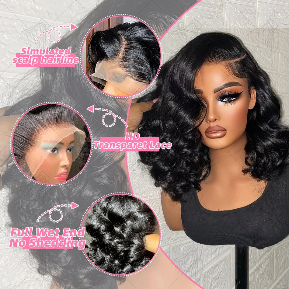 Brazilian Body Wave Short Bob 13x4 13x6 HD Transparent Lace Front Human Hair Wigs 5x5 high density Pre Plucked Lace Frontal Wig