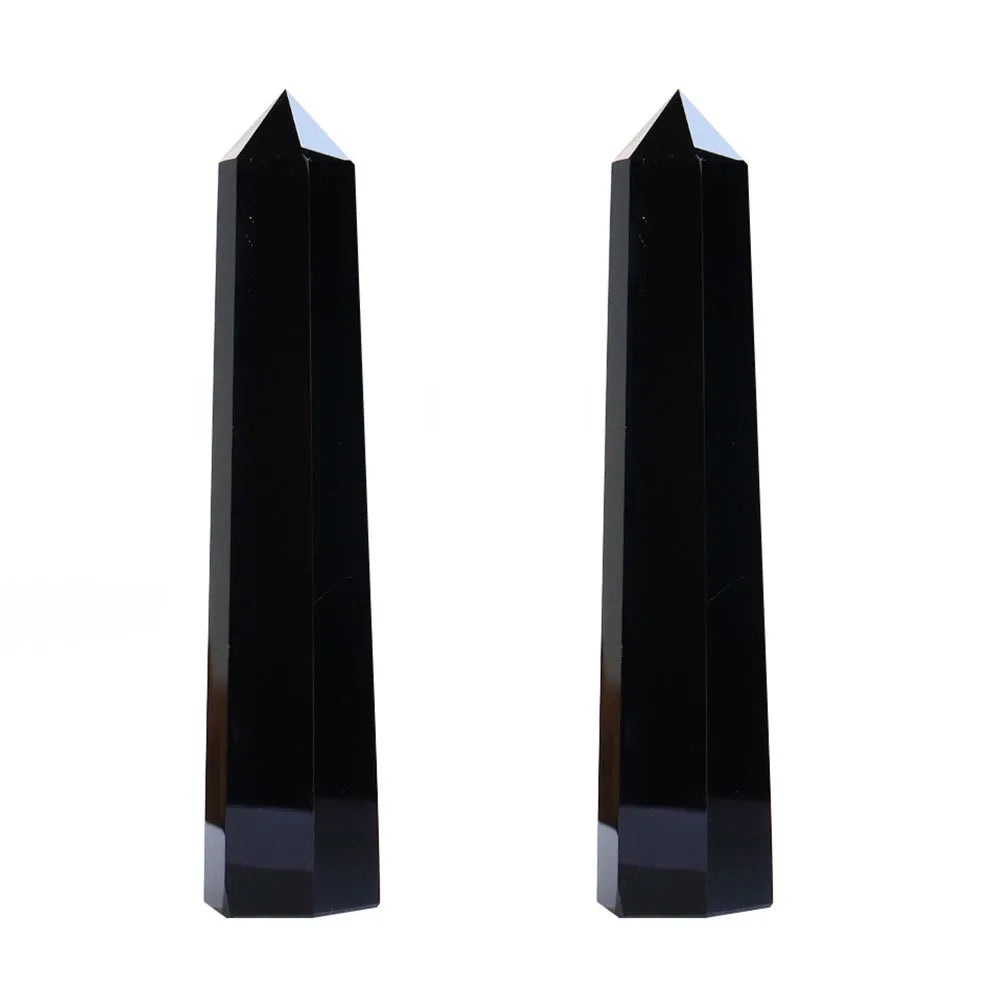 Natural Obsidian Hexagonal Prism Spiritual Healing Black Meditation Hexagonal Obelisk Wand Potion Furniture Desktop Gift