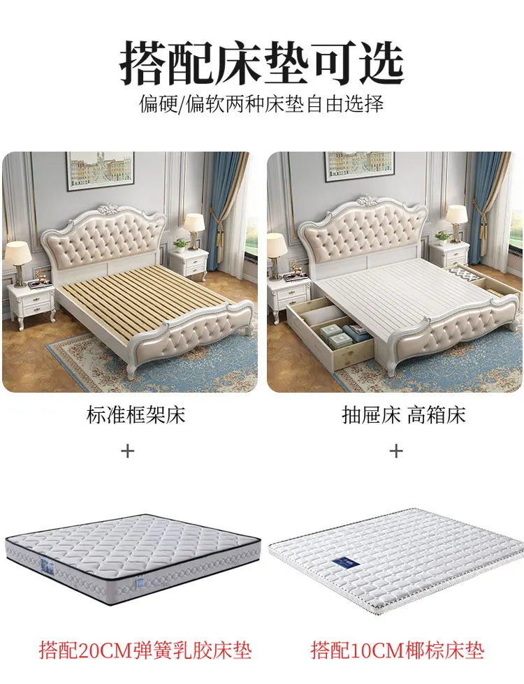 European Luxury Double Bed Modern Whitr King Aesthetic Frame Double Bed High End Sleeping Lit Deux Place Furniture For Bedroom