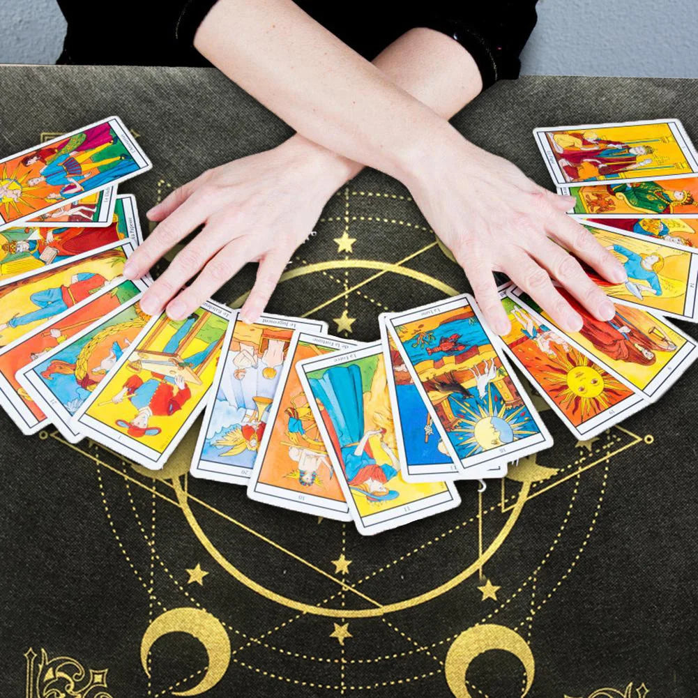 Tarot Card Tablecloth Pentagram Divination Altar Cloth Board Game Fortune Astrology Card Pad Foldable 49x49cm for Solitaire