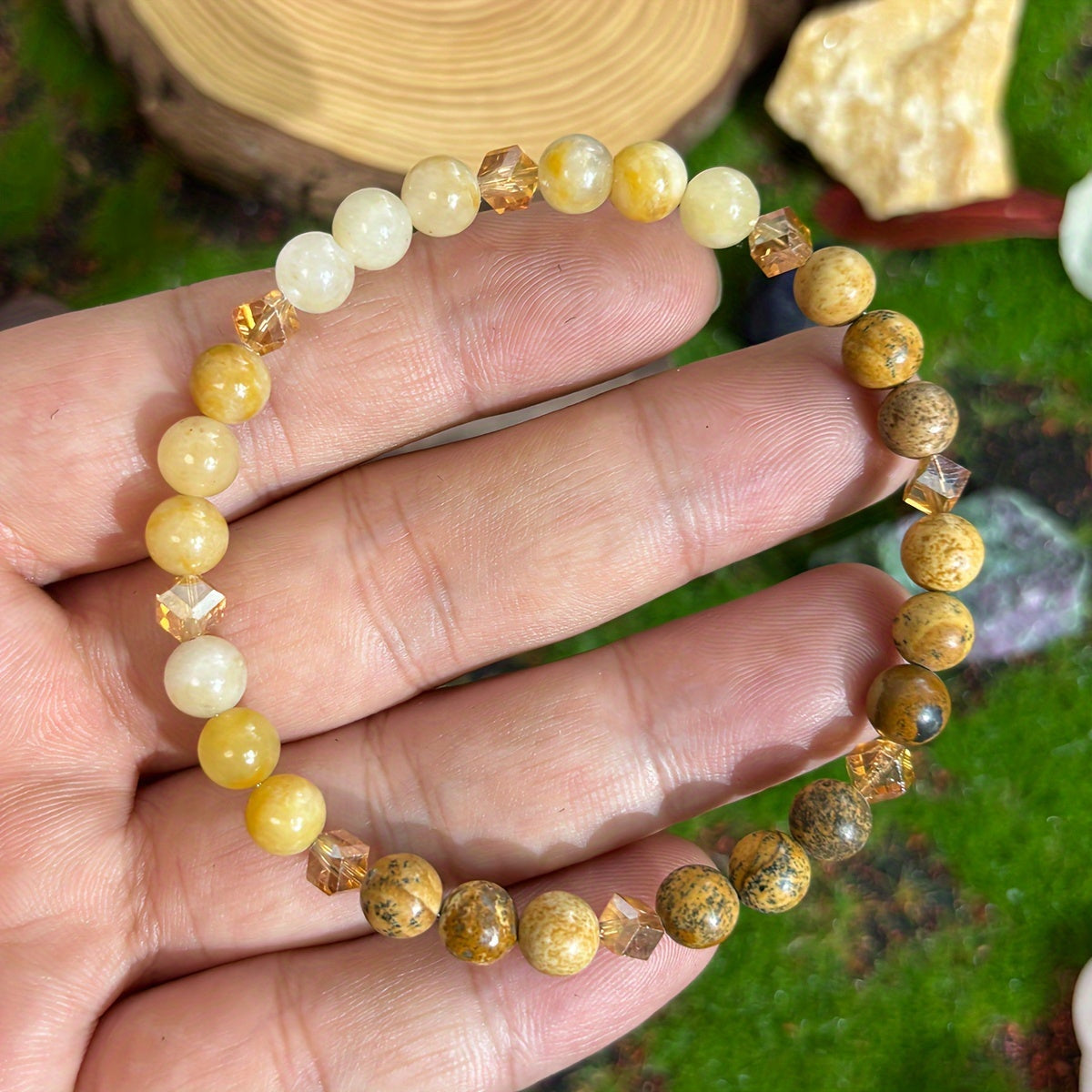 1pc Citrine Stone Beaded Bracelet, 6mm, Handcrafted Jewelry for Abundance and Success, Unisex, for Men and Women, Suitable for Ages 14+, All-Season