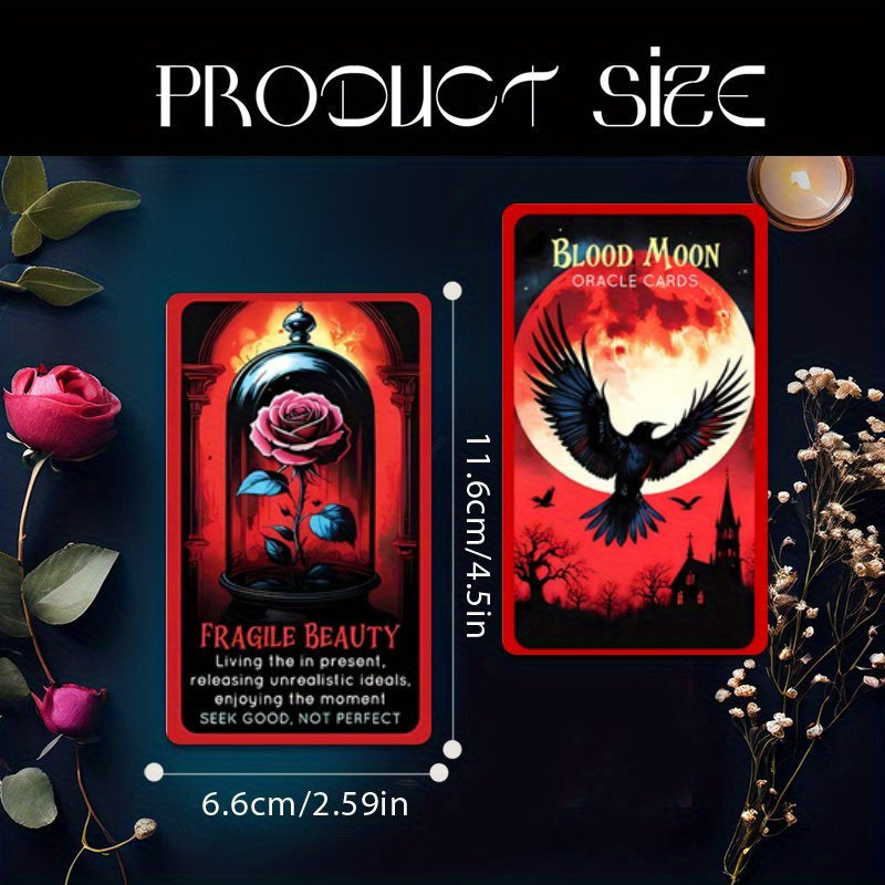 Blood Moon Oracle Cards - 40pcs Gothic Red & Black Halloween Deck with Meanings, Perfect Beginner's Guide for Friends and Family