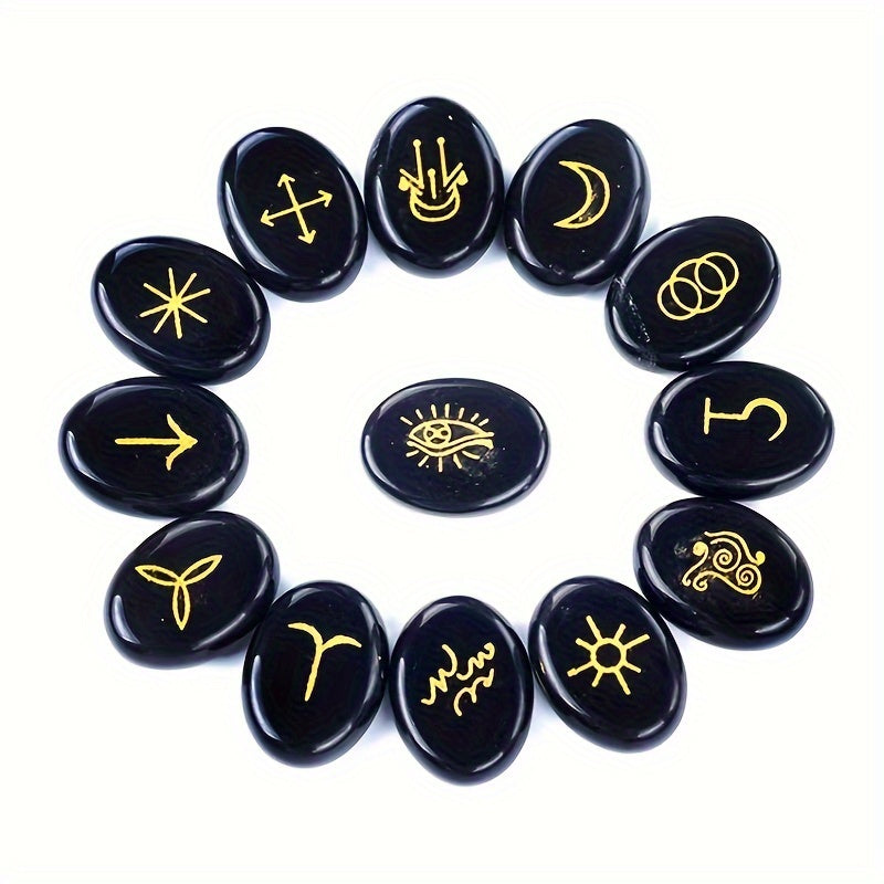 13pcs Witchcraft Rune Stones Set, Natural Agate Quartz Crystal Carvings for Divination, Meditation and Home Decor - Spiritual Gift for Energy Work, Unscented, Solid Format