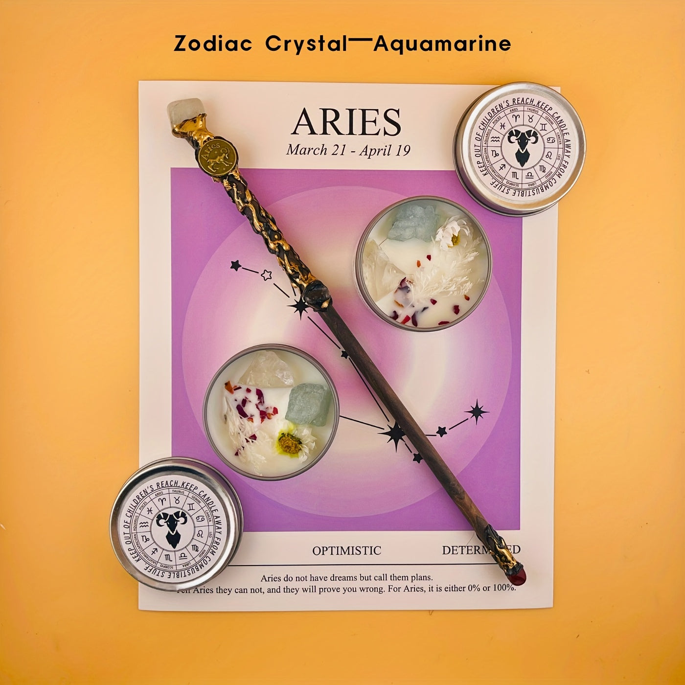 [Magic Crystal] Zodiac Crystal Magic Wand And Zodiac Crystal Candle Set, Constellation Stone, Blue Wind Chime Fragrance, Free Storage Box, Wizard Wand, Scepter, Cosplay, Gift, Energy, Healing, Magic Props, Witchcraft, Divinat