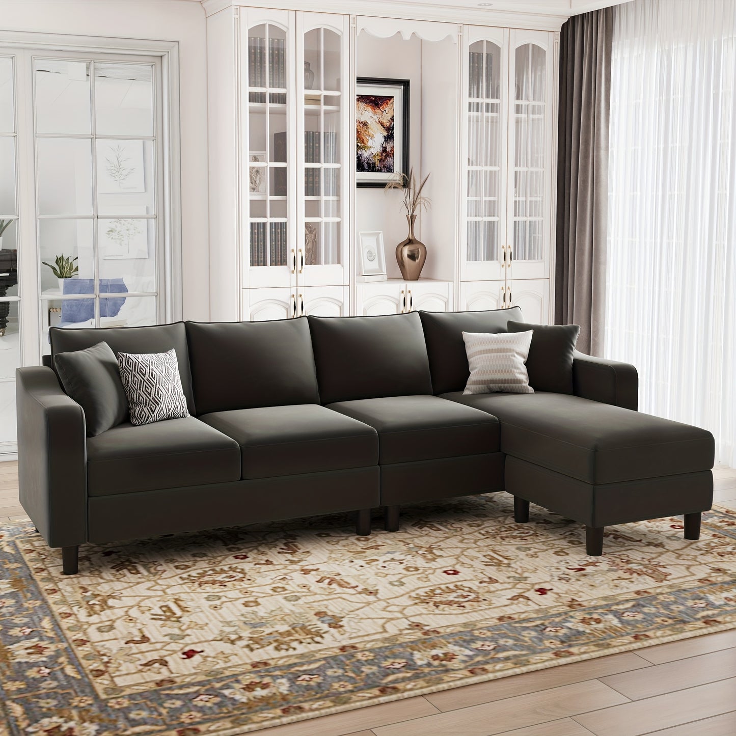 Belffin Velvet 4 Seat L Shaped Convertible Sectional Sofa Couch