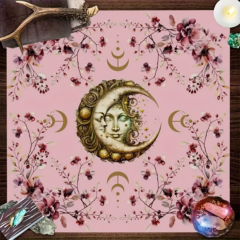 Moon God Pink Phase Altar Cloth - Mystical Tarot Witch Divination Tablecloth, Square Polyester Reading Mat For Room & Dorm Decor