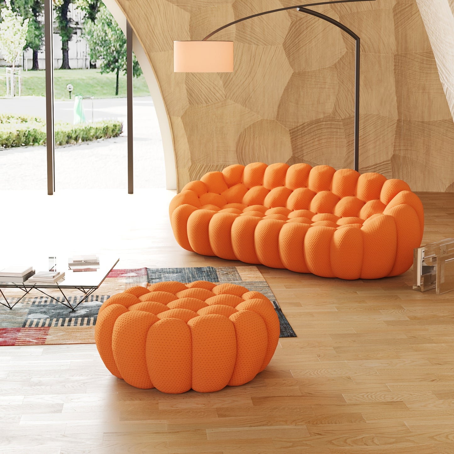 [Vibrant Orange Modular Bean Bag] Oversized 3D Textile Modular Bean Bag Sofa with Ottoman - Vibrant Orange, High-Resilience Foam for Ultimate Comfort, Durable Mesh Fabric, Easy No-Install Setup