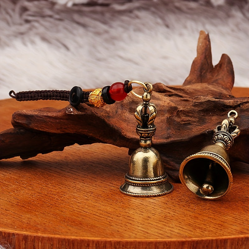 2pcs Tibetan Handcrafted Copper Singing Bowl Pendants, Bronze Demon Pestle Bell Charms for Meditation and Healing