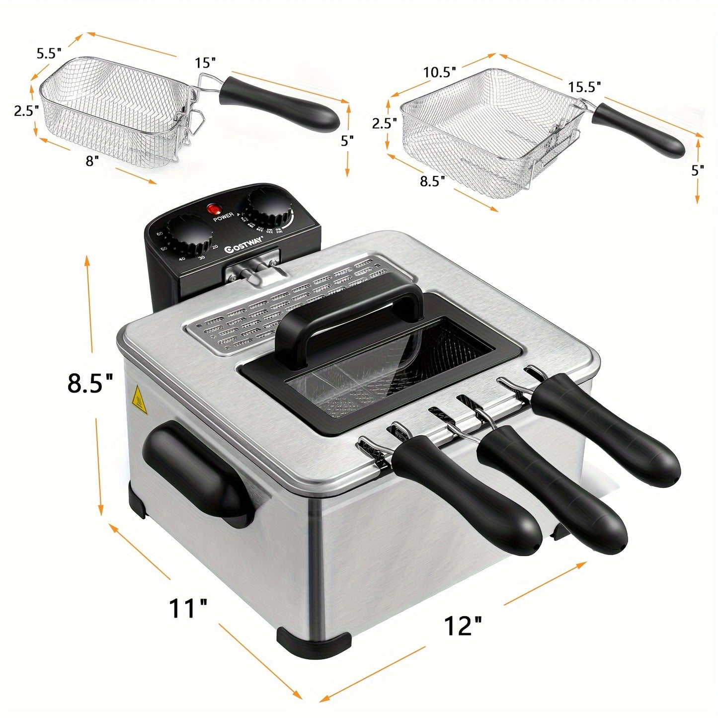 5.3Qt LIFEZEAL Deep Fryer - Stainless Steel Electric Oil Fryer with Adjustable Temperature, Timer, Lid with View Window, Professional Style, Perfect for Home Use, French Fries, Chicken, and More