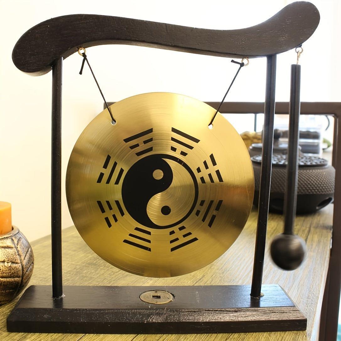 Zen Meditation Gong with Stand, Ringing Copper Alloy, Yellow - Ideal for Yoga, Sound Healing, and Home Office Decor