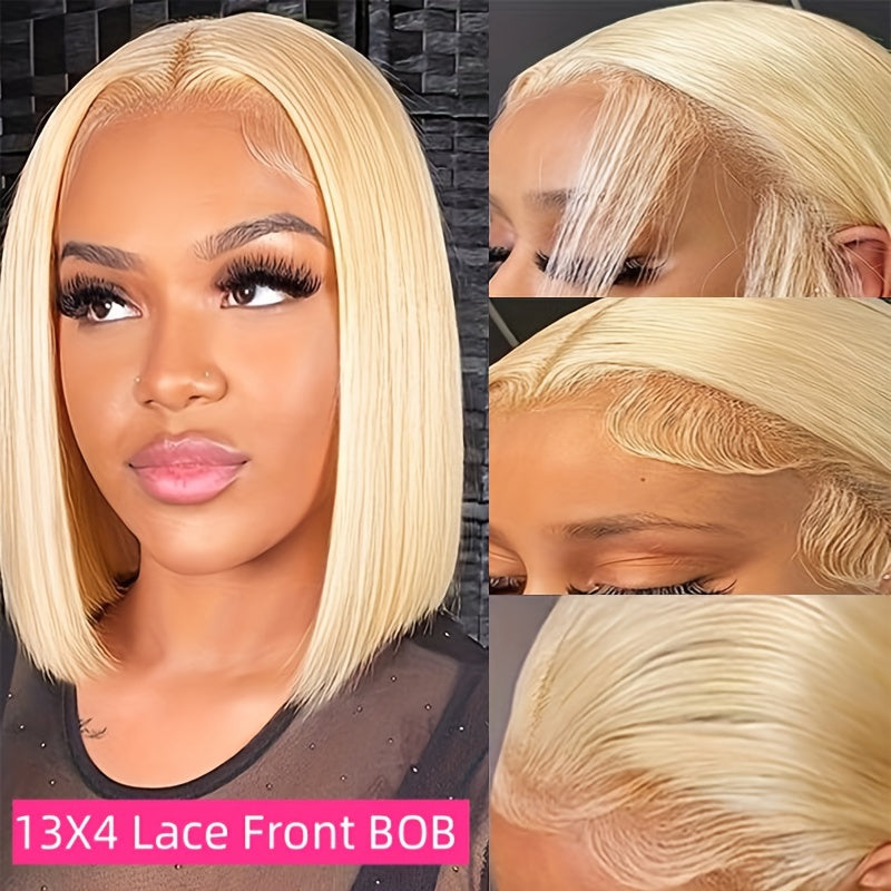 613 Blonde Bob Wig Human Hair 13x4 Blonde Lace Front Wigs Human Hair Pre Plucked Transparent Lace 180% Density 613 Frontal Wig Brazilian Straight Short Bob Wigs