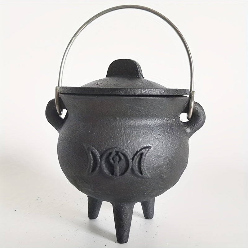 Cauldron Cast Iron Witchcraft Cast Cauldron With Lid And Carry Handle For Spells, Halloween Decoration Or Incense Burning Classic Useful Practical Supplies