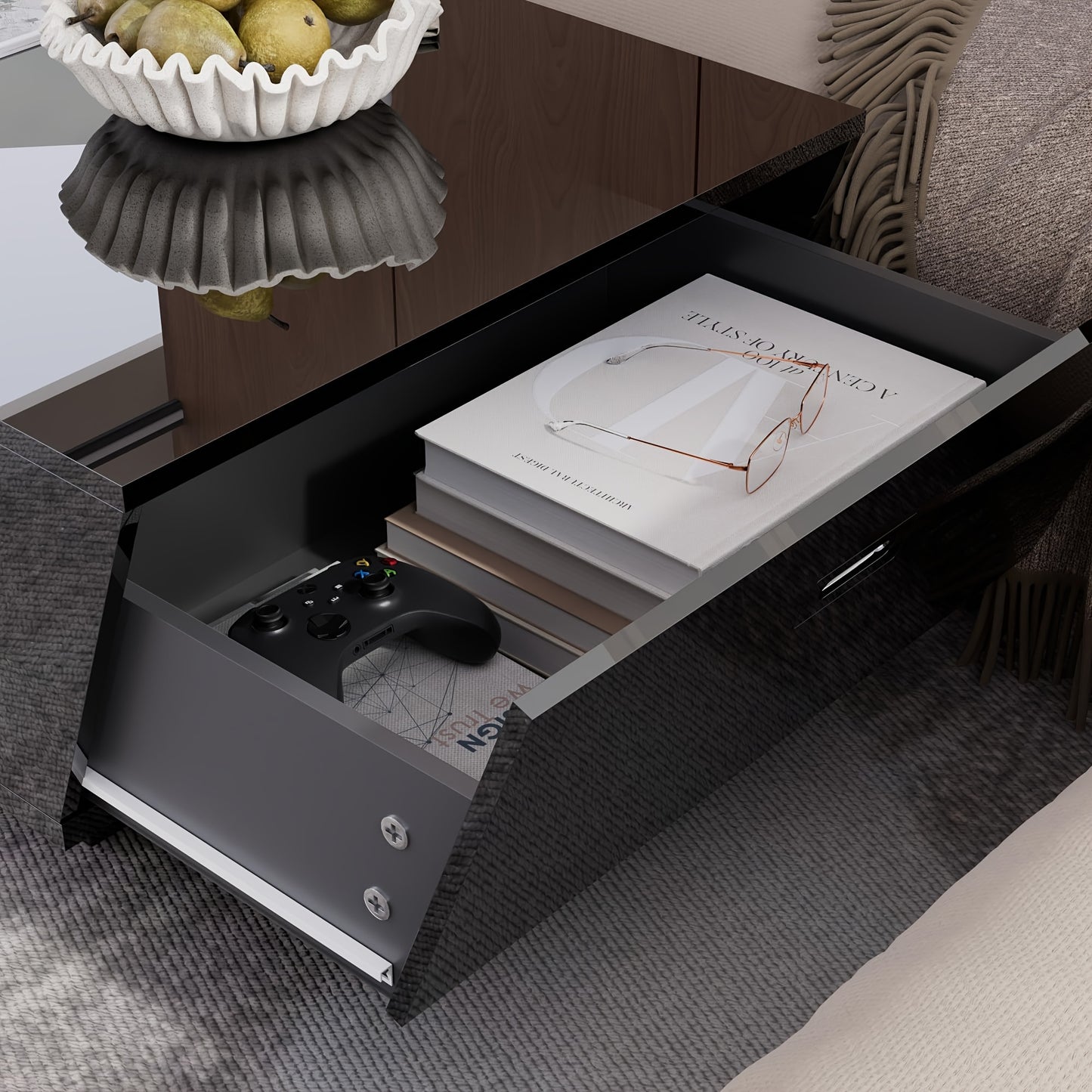 Modern Black Lift-Top Coffee Table with 41.3"/47.2" Square Top, Ample Hidden Storage & Open Shelves - Stain Resistant Wood Construction