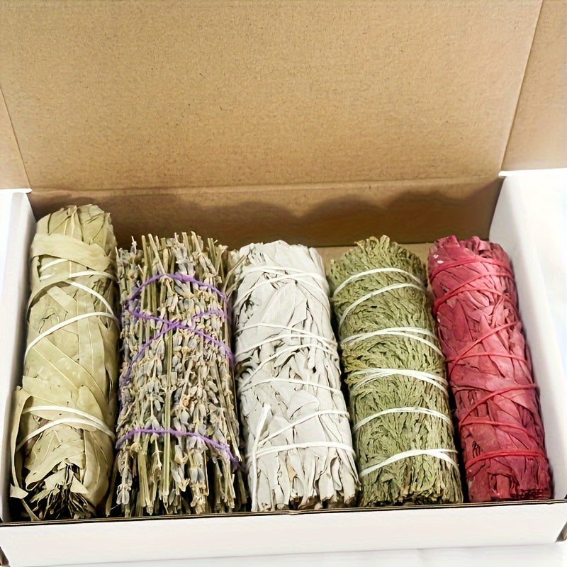 Sage Cleansing Kit, Containing White Sage, Cedarwood, Dragon'S Blood Sage, Eucalyptus And Lavender Incense Sticks, Combination Gift Set for Energy Cleansing, Meet Different Needs, Christmas Gift