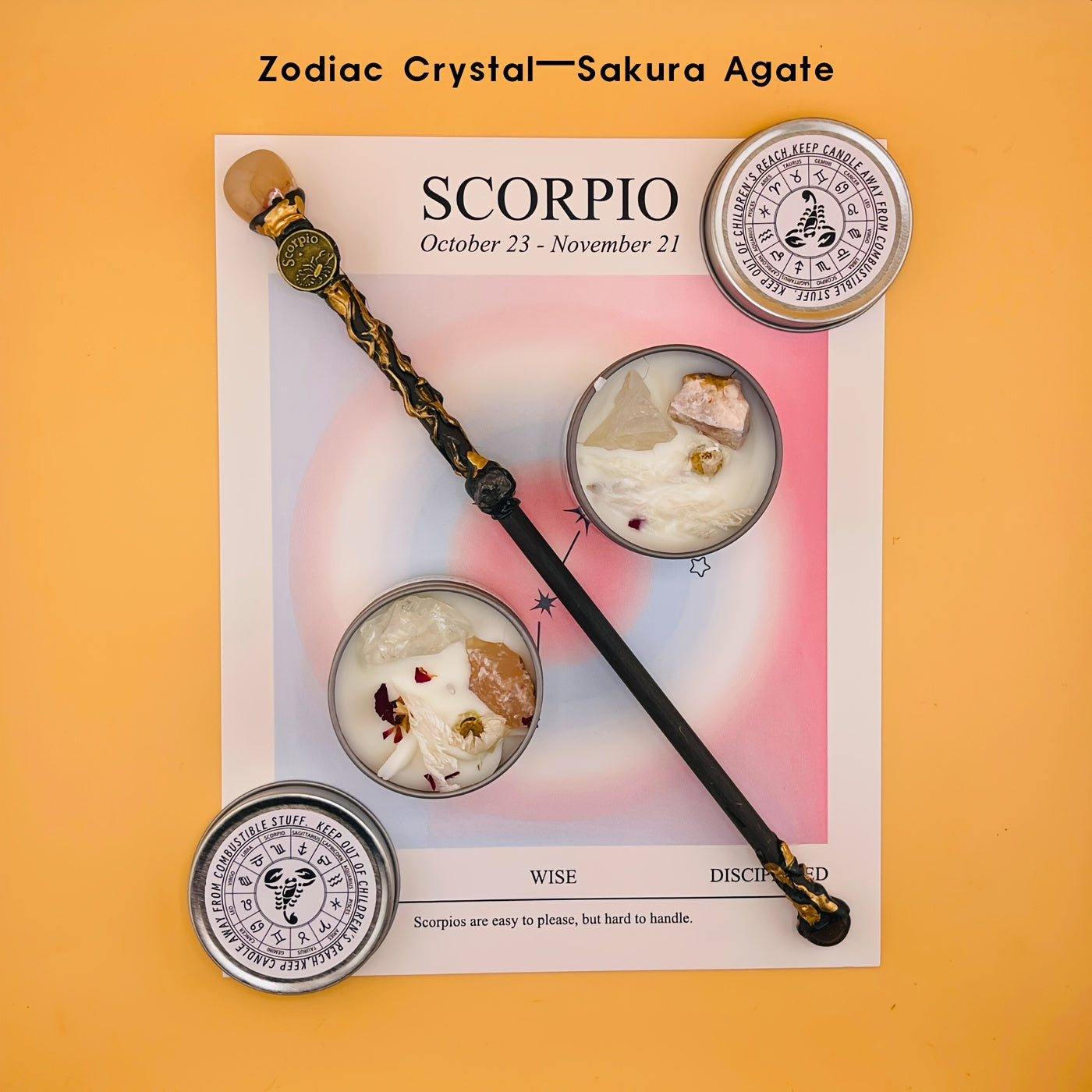 [Magic Crystal] Zodiac Crystal Magic Wand And Zodiac Crystal Candle Set, Constellation Stone, Blue Wind Chime Fragrance, Free Storage Box, Wizard Wand, Scepter, Cosplay, Gift, Energy, Healing, Magic Props, Witchcraft, Divinat