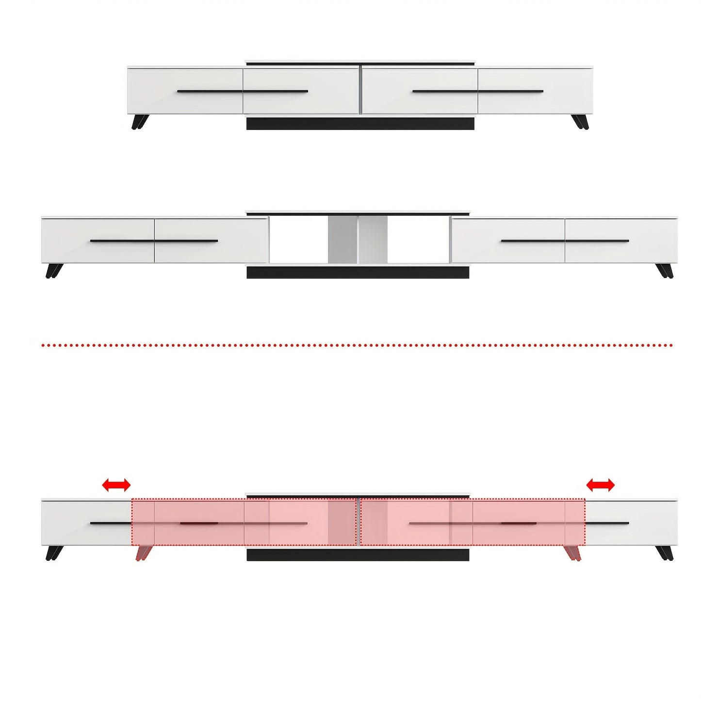 [Adjustable Design, Veneer Finish] Modern Adjustable TV Console & Media Cabinet - Spacious Storage with Drawers, Tripods, and Veneer Finish - Living Room Entertainment System