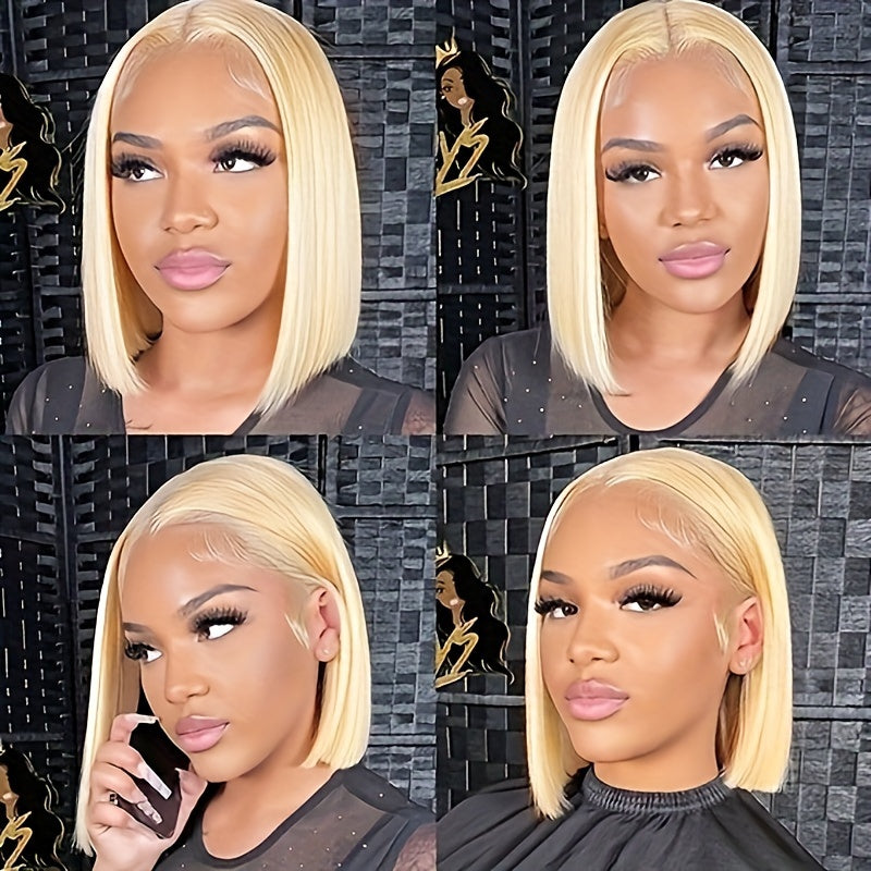 613 Blonde Bob Wig Human Hair 13x4 Blonde Lace Front Wigs Human Hair Pre Plucked Transparent Lace 180% Density 613 Frontal Wig Brazilian Straight Short Bob Wigs