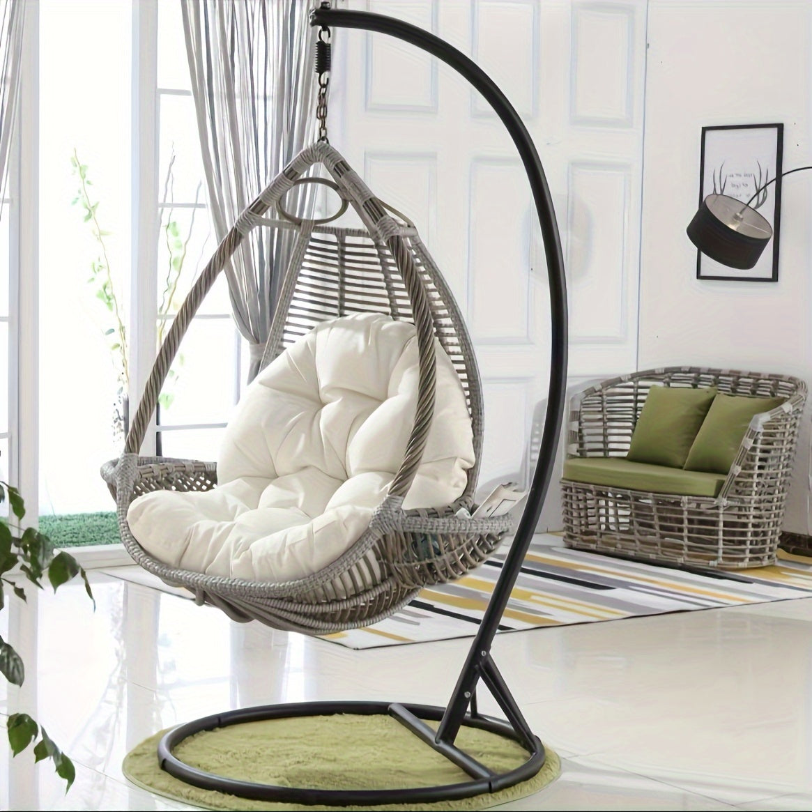 Luxury Thick Hanging Chair Cushion - Classic Style, Hand Wash Only, Perfect for RV Outdoor & RV Living Room Decor, Polyester Fiber, 300-350g Square, No Printing