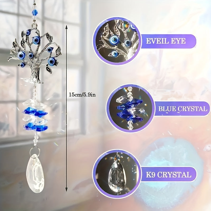 3 Handmade Evil Eye Crystal Sun Catchers, Suitable For Home And Garden Decoration - Resist Negative Energy And Bring Good Luck