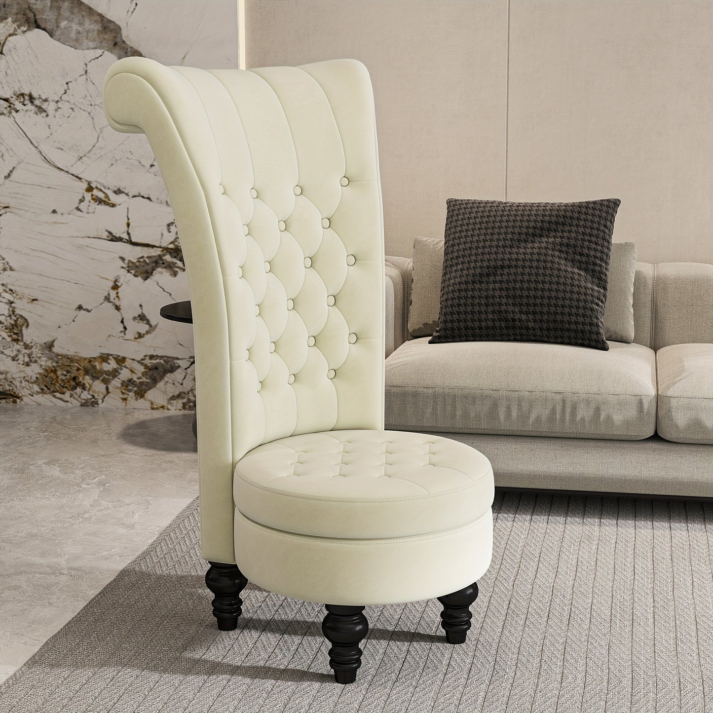 Luxurious White Velvet Accent Chair with High Backrest - Chesterfield Tufted Design, Sturdy Oak Legs & Hidden Storage, Perfect for Living Room, Dressing Area, Bedroom - Easy Assembly, Durable & Comfortable, Chair for Living R