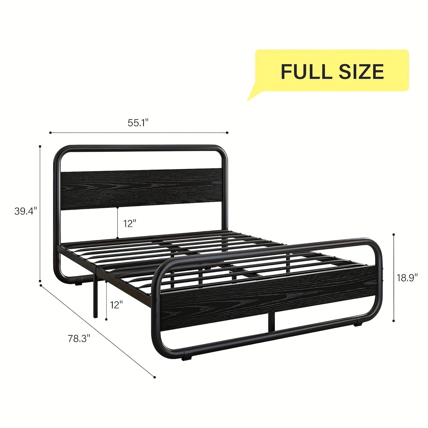 Metal Bed Frame With LED Headboard, Industrial Heavy Duty Wooden Platform Bed Frame With Under Bed Storage, No Box Spring Needed