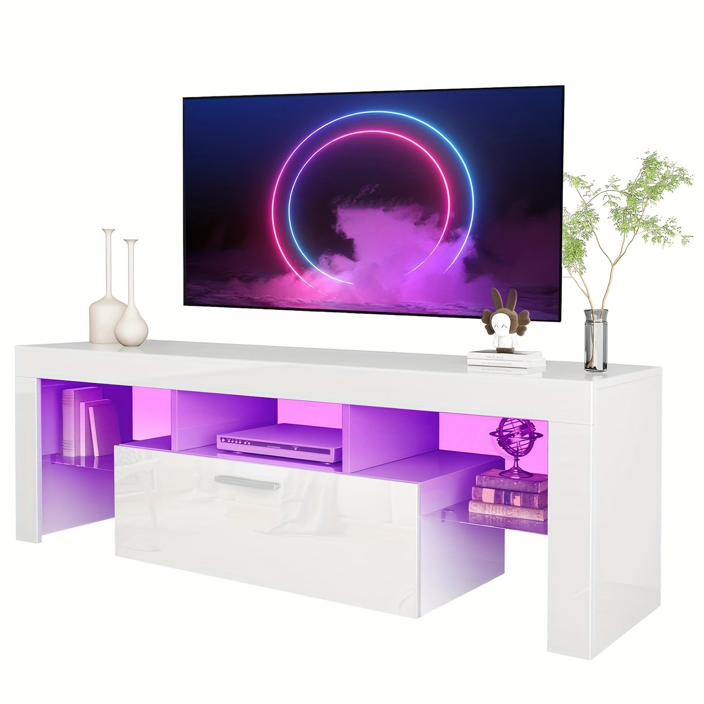 Modern 63''/71'' LED TV Stand For 55/65/75/80 Inch TV, High Gloss Media Center Television Console Table, Entertainment Center With Storage Drawers For Living Room, Game Room, Or Bedroom, White Or Black