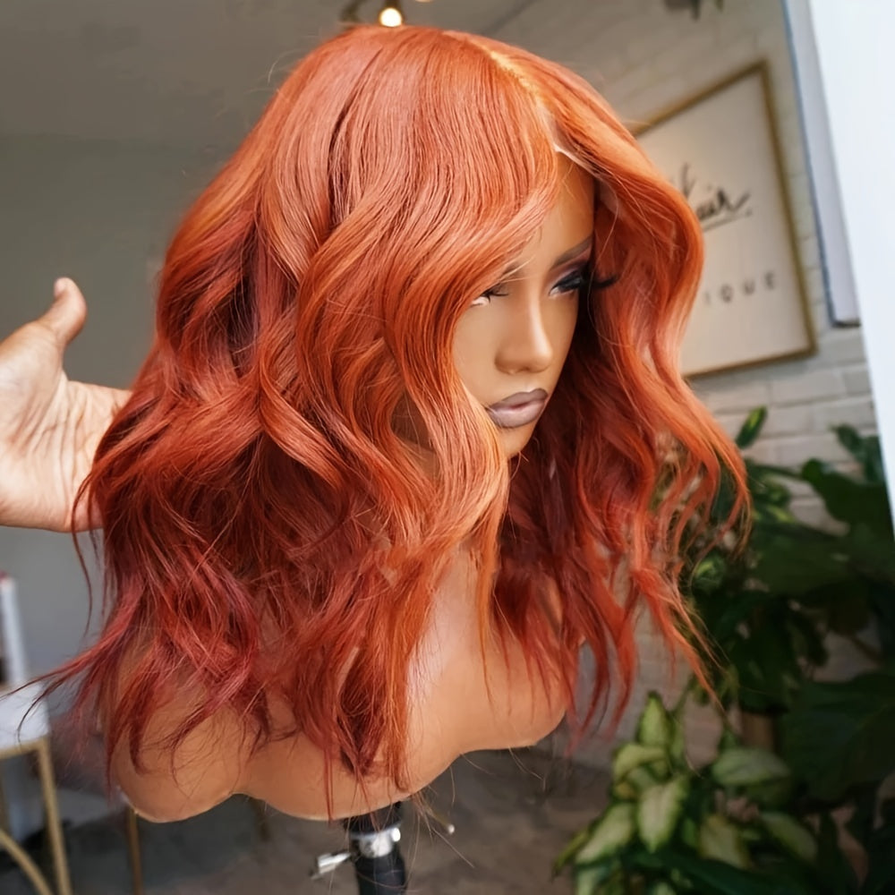 Short Bob Ginger Orange Lace Front Wig 13*4 Inch Deep Part Space Curly Wave Synthetic Heat Resistant Fiber Preplucked Hairline Long Loose Wavy Glueless Lace Wigs For Daily Party Use