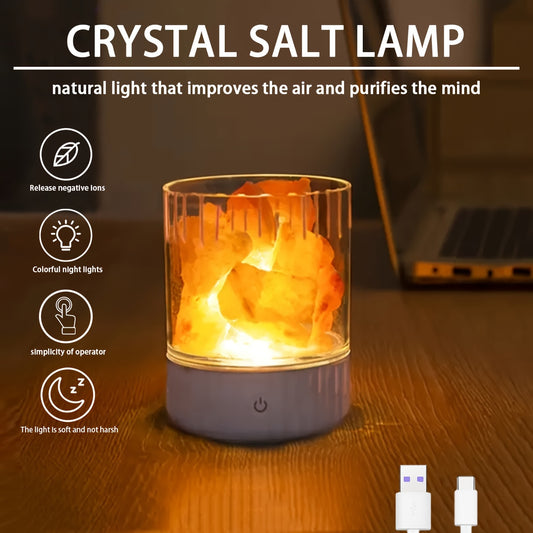 USB-Powered Himalayan Salt Lamp with Color-Changing LED - Touch Control, Polished Finish for Home Decor