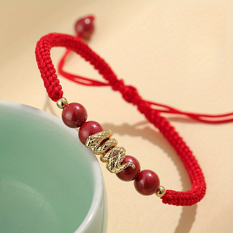 2025 new year Year of Snake Birth Year Hand Woven Hand Rope Safe and Smooth Blessing Snake Couple Bracelet Woven Red Rope Purple Gold Sand Braid Rope