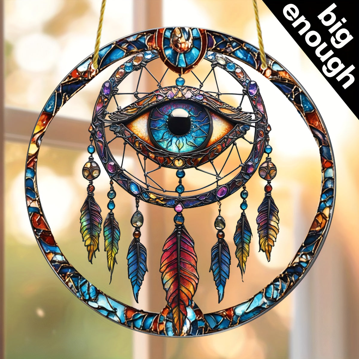 Evil Eye Dreamcatcher Sun Catcher - 9"x9" Acrylic, Boho Chic Wall Decor for Home & Halloween, Unique Gift for Men, Gothic & Protective Spirit