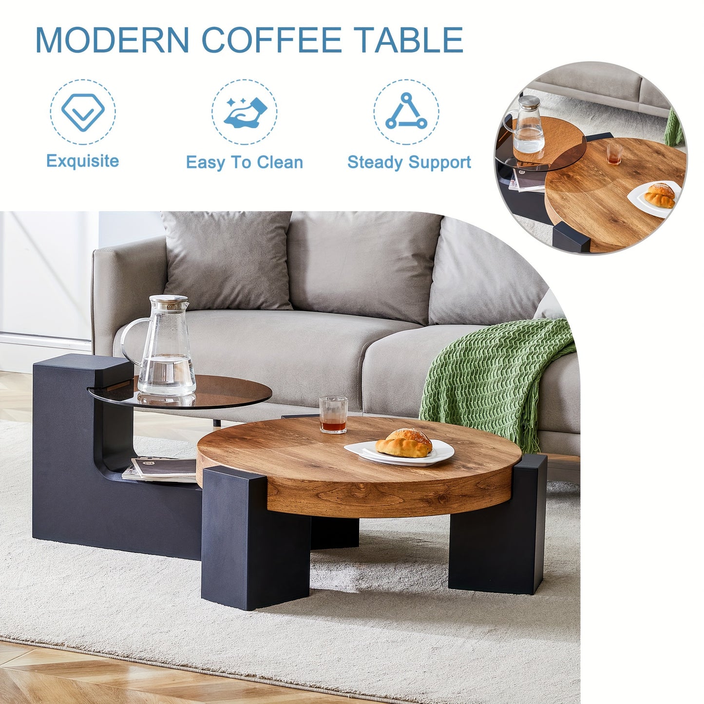 The Detachable Double-decker Coffee Tables For Living Room Round Table Circle Coffee Table For Small Space Home Office, Furniture For Living Room, Local Warehouse, Clearance Furniture, Farmhouse Clearance Items.