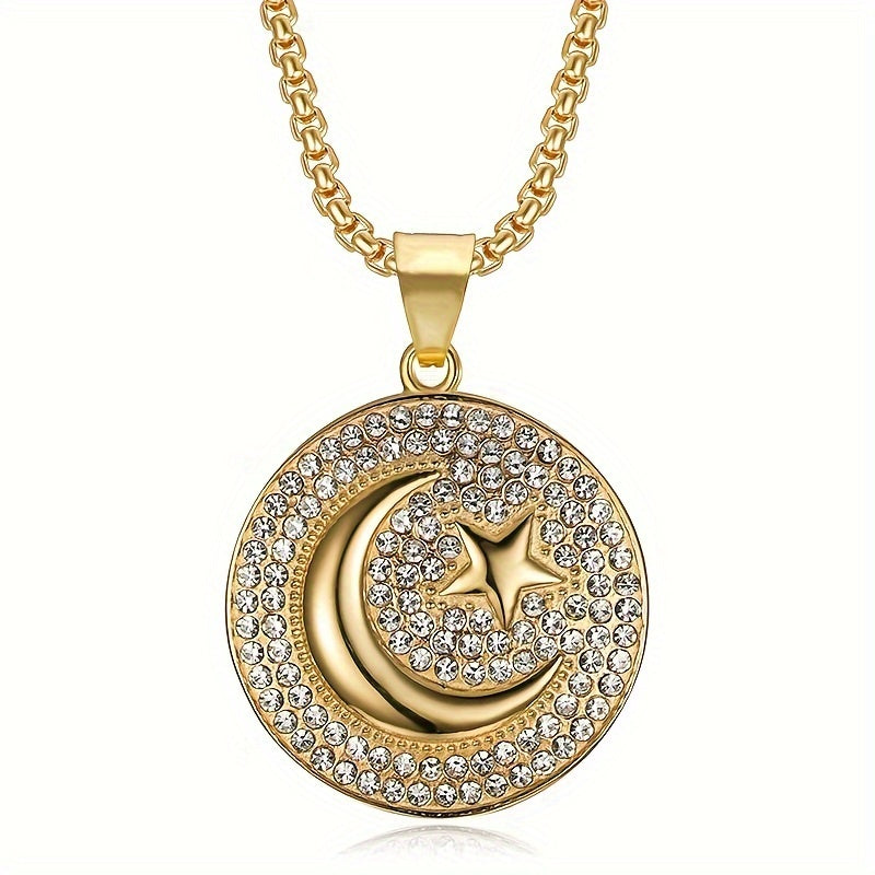 1pc Muslim Crescent Moon And Star Islam Necklace - Unisex Amulet, Islamic Jewelry - Stainless Steel - For Men & Women - Perfect Gift for Muslim Friends & Family