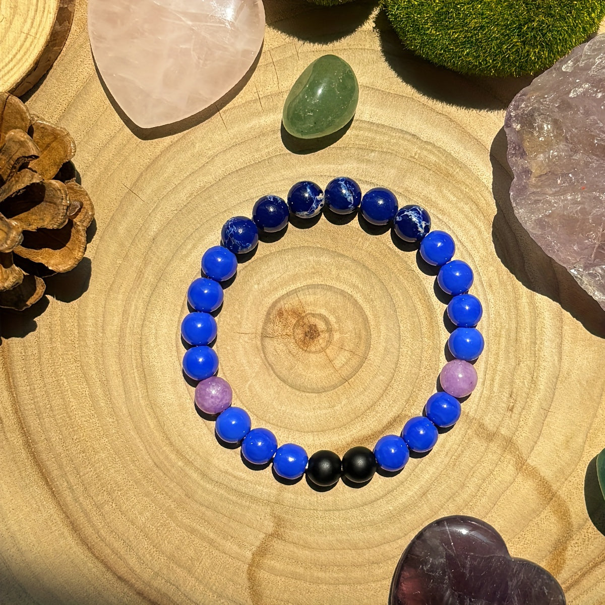 1pc Handcrafted Wisdom Stone Beads with Lapis Lazuli & Amethyst for Men And Women, Enhances Intuition And Clears Energy Blockages - Accessory for Learning And Memory