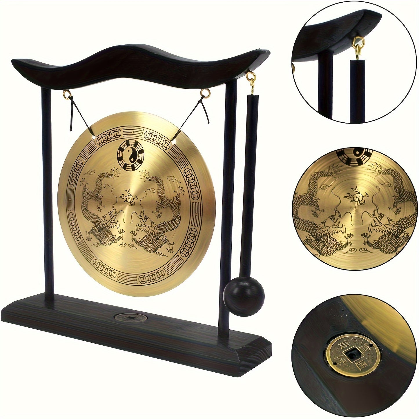 Zen Meditation Gong with Stand, Ringing Copper Alloy, Yellow - Ideal for Yoga, Sound Healing, and Home Office Decor