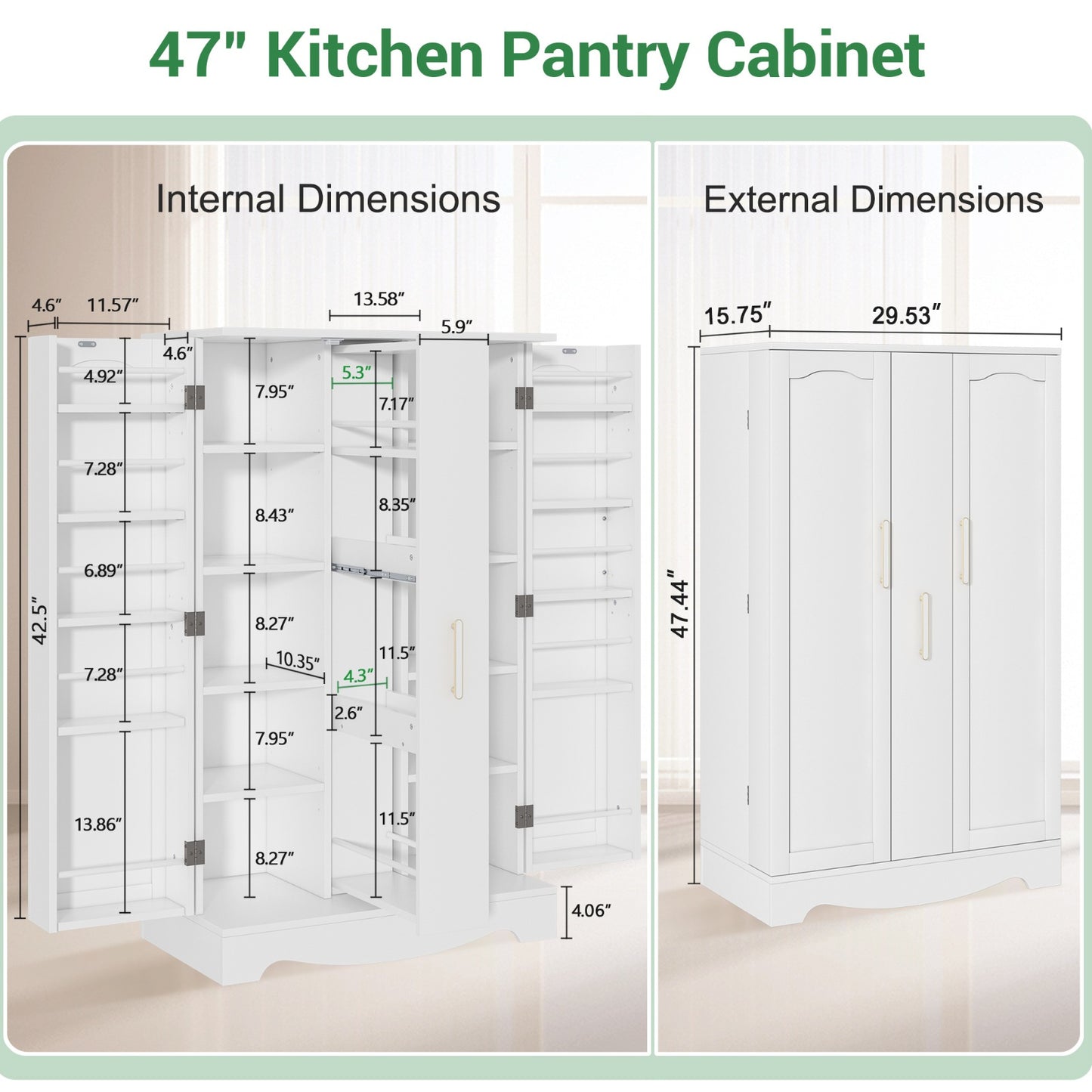 1pc White Wooden Freestanding Kitchen Pantry Cabinet with Adjustable Shelves and Drawer - Multipurpose Storage Organizer for Home and Office Use, Fits 47" Width, Ideal for Holiday Celebrations