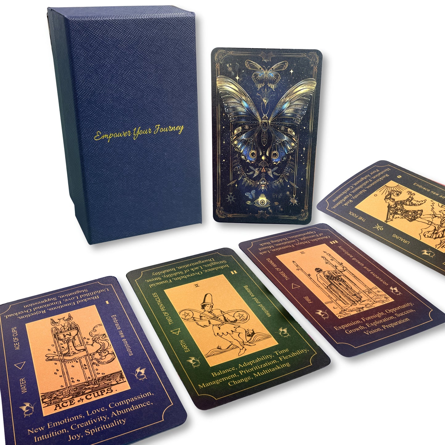 Enchanting Iridescent Butterfly Tarot Deck with Keywords - 78 Spiritual Cards, Rider-Waite Inspired Design for Beginners & Pros