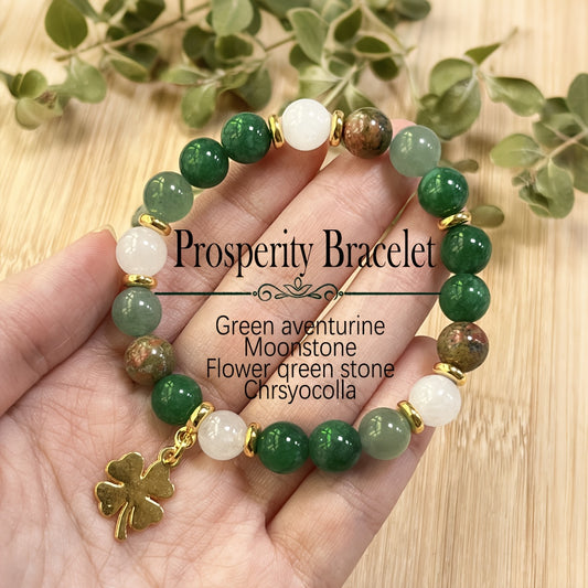 1pc Green Aventurine & Chrysocolla Beaded Bracelet with Four-Leaf Clover Charm, Natural Stone Prosperity Jewelry, Vintage Bohemian Style, St. Patrick'S Day & Thanksgiving Gift, Unisex Elegant Accessory