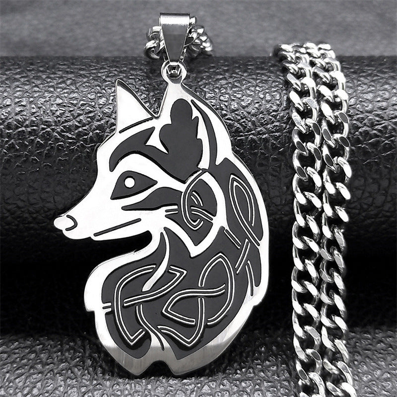 1pc Gothic Style Stainless Steel Fox Pendant Necklace for Men'S Hip-hop Animal Pendant Necklace